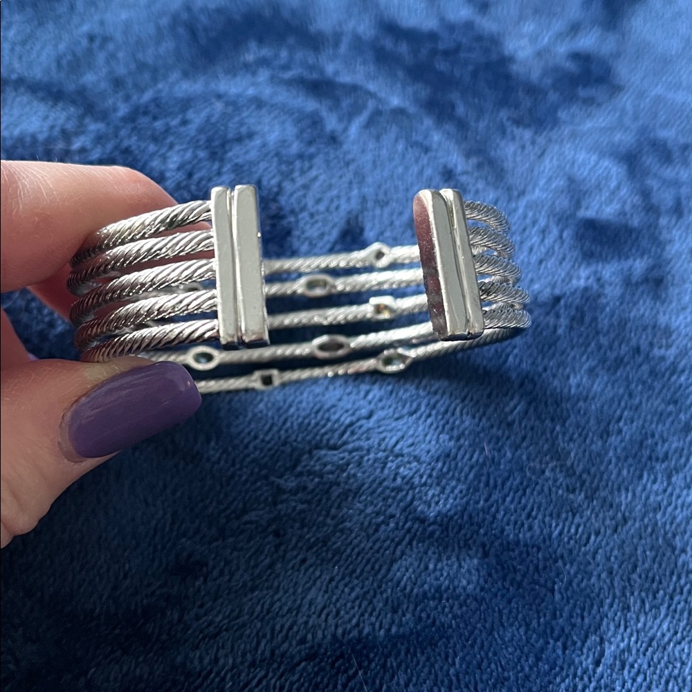 Multi-Stone Cuff Silver Bracelet - Picture 6 of 6
